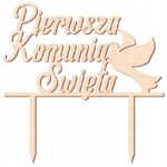 Topper na tort drewniany - Komunia Święta + gołąb