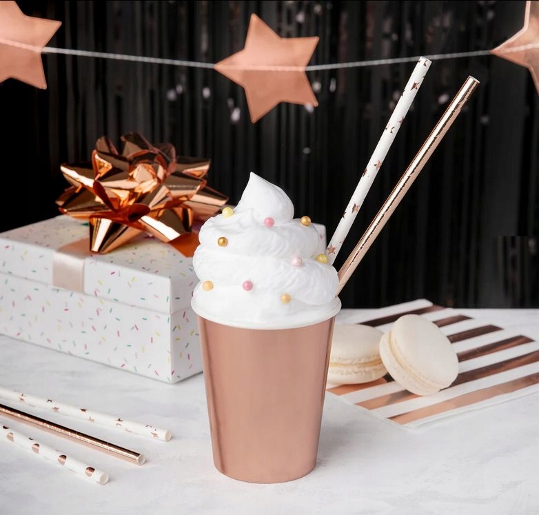 SŁOMKI RURKI PAPIEROWE 19,5x0,6 10szt różowe-złoto