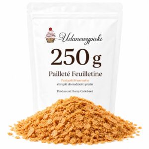 Prażynki francuskie Pailleté Feuilletine Barry Callebaut w opakowaniu 250g Udanewypieki na jasnym tle.