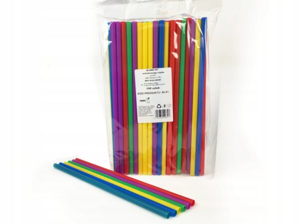 SŁOMKI RURKI PLASTIKOWE kolorowe 240X8mm 100 szt