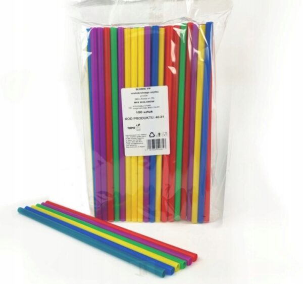 SŁOMKI RURKI PLASTIKOWE kolorowe 240X8mm 100 szt