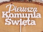Topper Piker na tort - drewniany Pierwsza Komunia Święta Biały 1szt - obrazek 2