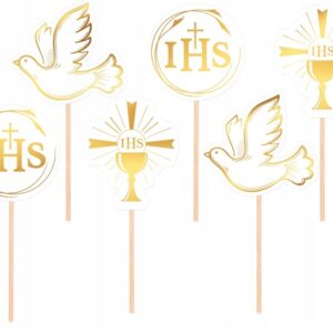 Toppery Pikery Dekoracja na tort muffinki Komunia złote 6szt