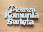 Topper Piker na tort - drewniany Pierwsza Komunia Święta Biały 1szt