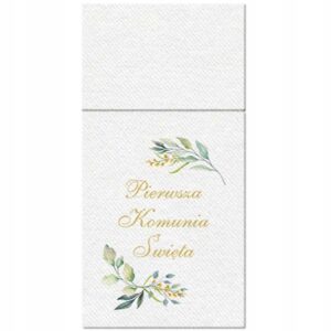 SERWETKI PAPIEROWE KIESZONKI NA SZTUĆCE Komunia Święta Gałązka 40X40 25szt