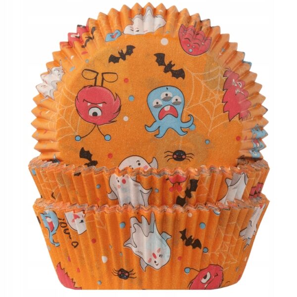 FOREMKI PAPILOTKI pomarańczowe wzór Halloween 50x25 mm 60 szt