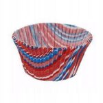 FOREMKI PAPILOTKI do muffinek niebiesko-czerwone Paski 50x35 mm 100 szt - obrazek 2