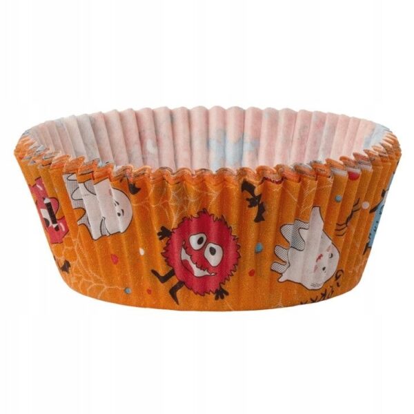 FOREMKI PAPILOTKI pomarańczowe wzór Halloween 50x25 mm 60 szt