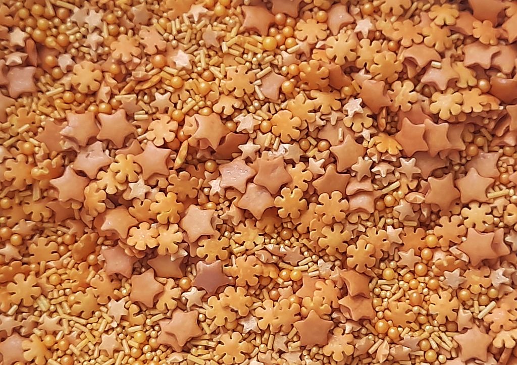 posypka mix złoty perełki śnieżynki gwiazdki 50g