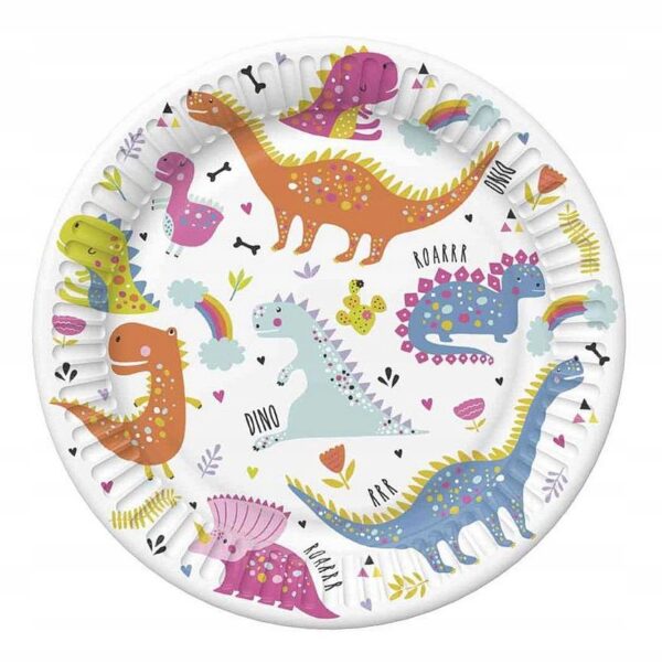 TALERZYKI PAPIEROWE Śmieszne Dinozaury 18cm 8szt.