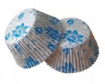 FOREMKI PAPILOTKI do muffinek srebrno niebieskie kwiatki 50x35 mm 100 szt