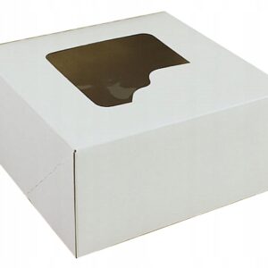 KARTON PUDEŁKO NA TORT BIAŁY Z OKIENKIEM - 28x28x13 cm