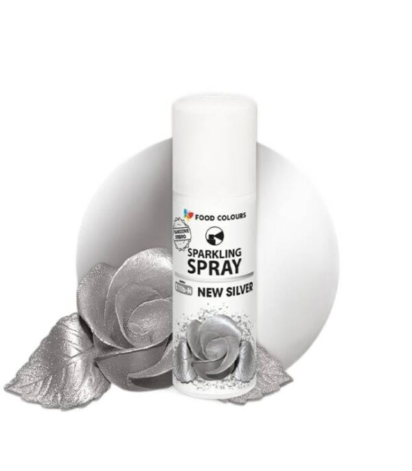 BARWNIK SPOŻYWCZY W SPRAYU New Silver Srebrny z dodatkiem srebra 50 ml