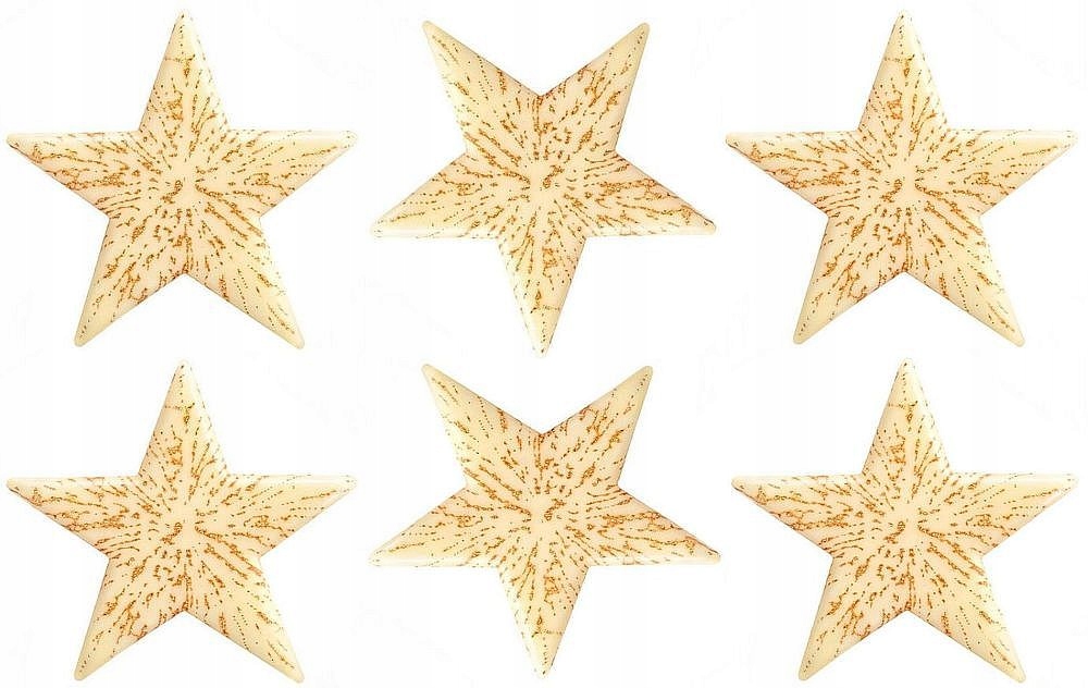 DEKORACJA CZEKOLADOWA CZEKOLADKI świąteczne gwiazdki biało-złote 6szt