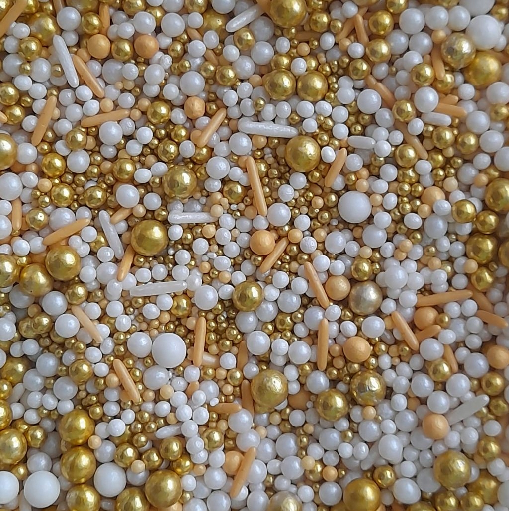 POSYPKA CUKROWA Perełki MIX biało-złoty z karmelem MIX - 50g