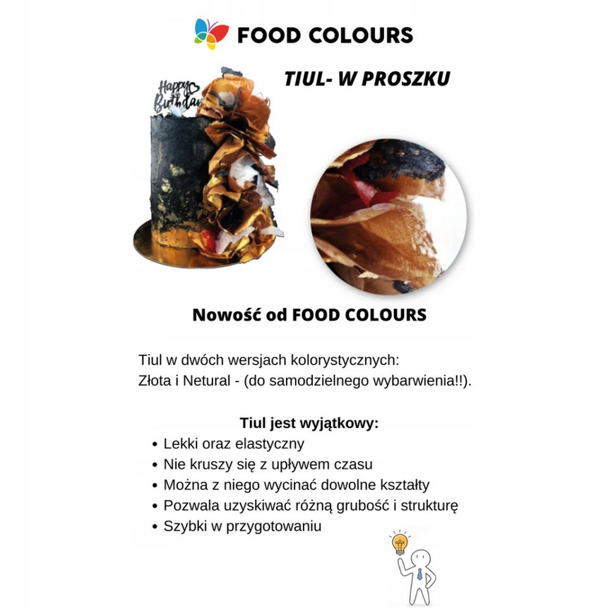 Tiul w proszku jadalny złoty do dekoracji TULLE GOLD - 20g