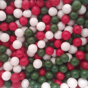 PEREŁKI CUKROWE KULE CUKROWE Kulki mix biało-zielono-czerwony 10mm 50g