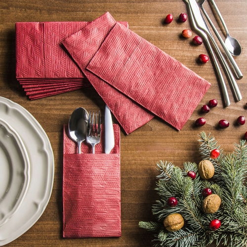 SERWETKI PAPIEROWE KIESZONKI NA SZTUĆCE Tłoczony Wzór Modern Czerwone 40X40