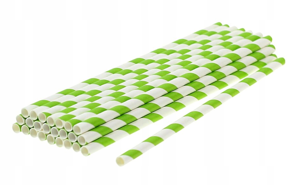SŁOMKI RURKI PAPIEROWE 19,5x0,6cm białe w paski 25szt