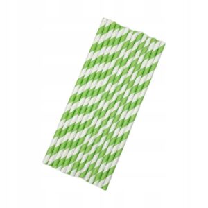 SŁOMKI RURKI PAPIEROWE 19,5x0,6cm białe w paski 25szt