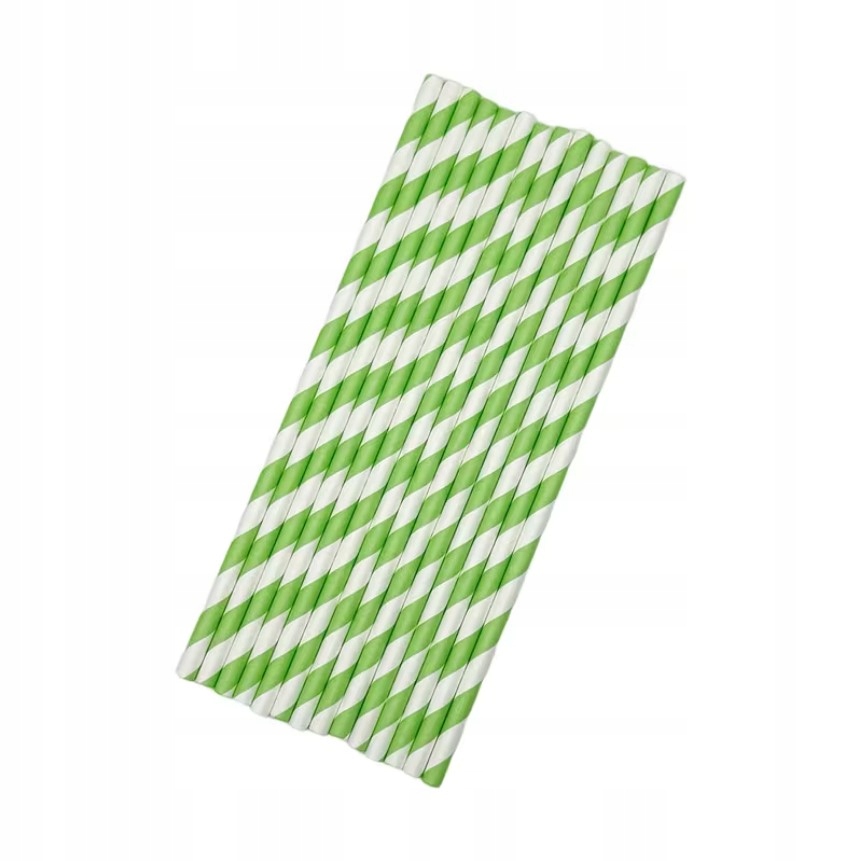 SŁOMKI RURKI PAPIEROWE 19,5x0,6cm białe w paski 25szt
