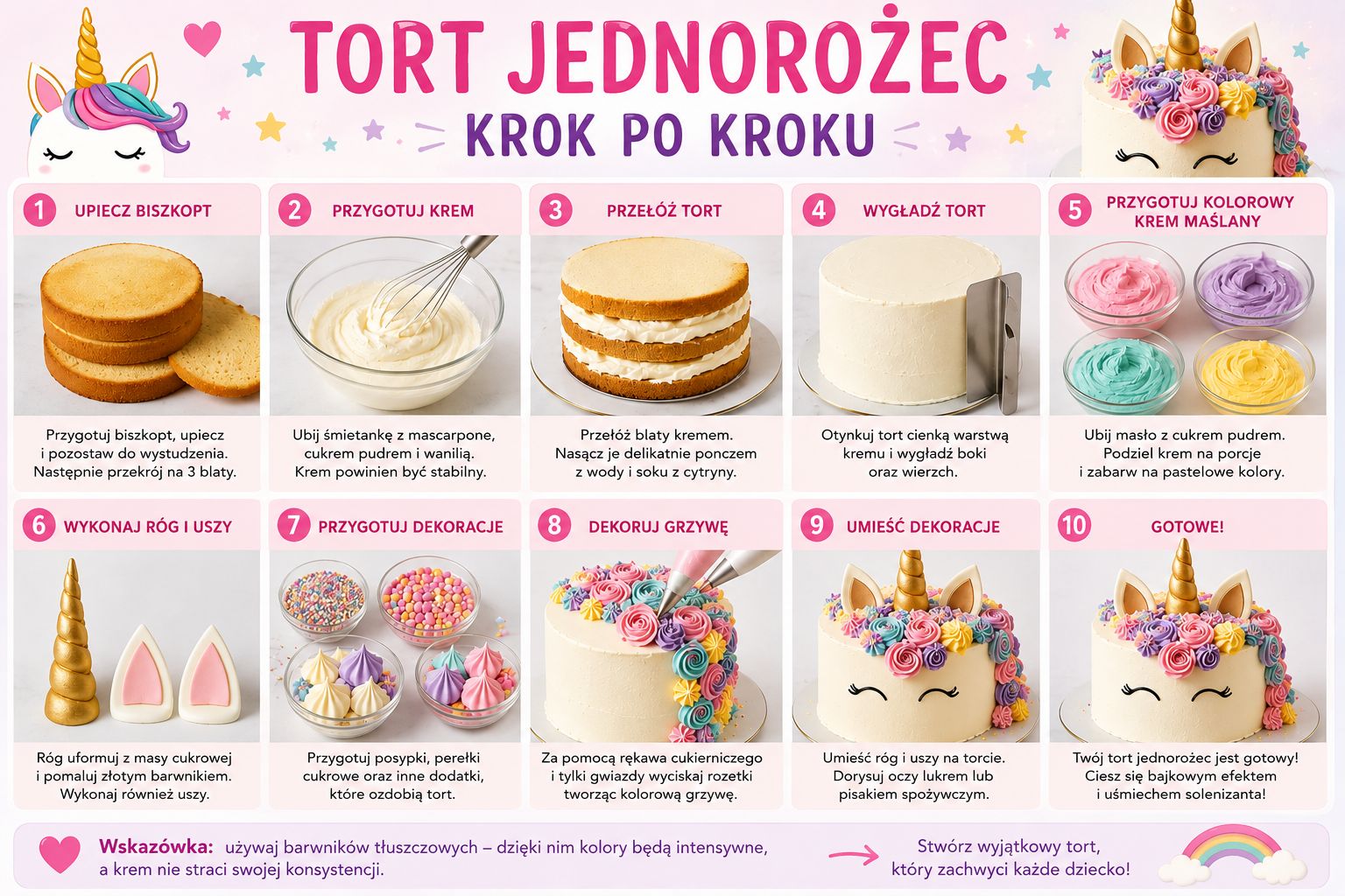 Tort jednorożec krok po kroku