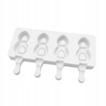 White four-cavity heart-shaped popsicle mold with handles on a white tray